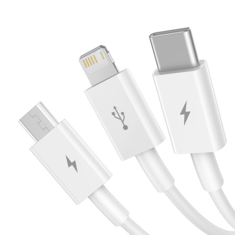 3w1 Kabel przewód Superior Series USB-A - USB-C / iPhone Lightning / micro USB 3.5A 0.5m - biały 3w1 Kabel przewód Superior Series USB-A - USB-C / iPhone Lightning / micro USB 3.5A 0.5m - biały