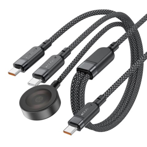 3w1 Kabel przewód USB-C - 2x USB-C / ładowarka Apple Watch Qi 480Mb/s 100W 1.2m - czarny 3w1 Kabel przewód USB-C - 2x USB-C / ładowarka Apple Watch Qi 480Mb/s 100W 1.2m - czarny