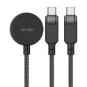 3w1 Kabel przewód USB-C - 2x USB-C / ładowarka Apple Watch Qi 480Mb/s 100W 1.2m - czarny 3w1 Kabel przewód USB-C - 2x USB-C / ładowarka Apple Watch Qi 480Mb/s 100W 1.2m - czarny