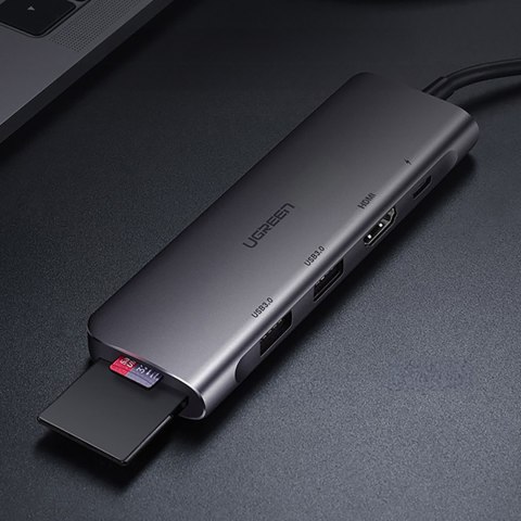 6w1 HUB adapter USB-C - HDMI USB-A USB-C PD czytnik SD TF - szary 6w1 HUB adapter USB-C - HDMI USB-A USB-C PD czytnik SD TF - szary