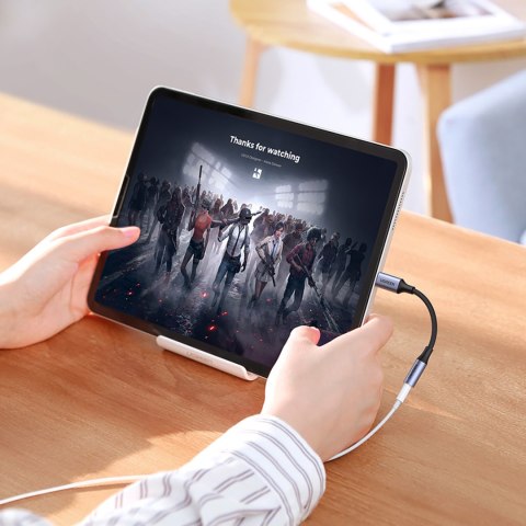 Adapter do słuchawek mini jack 3.5 mm (żeński) - USB-C (męski) 10cm - szary