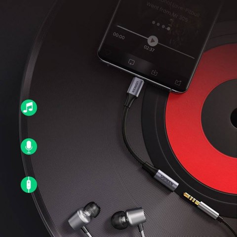 Adapter do słuchawek mini jack 3.5 mm (żeński) - USB-C (męski) 10cm - szary