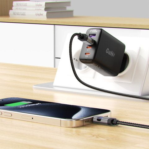 Kabel przewód USB-A - USB-C z wyświetlaczem 480Mb/s 66W 1.2m - czarny Kabel przewód USB-A - USB-C z wyświetlaczem 480Mb/s 66W 1.2m - czarny