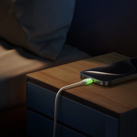 Kabel przewód USB-C - USB-C z fluorescencyjną końcówką 60W 1.2m - beżowy Kabel przewód USB-C - USB-C z fluorescencyjną końcówką 60W 1.2m - beżowy