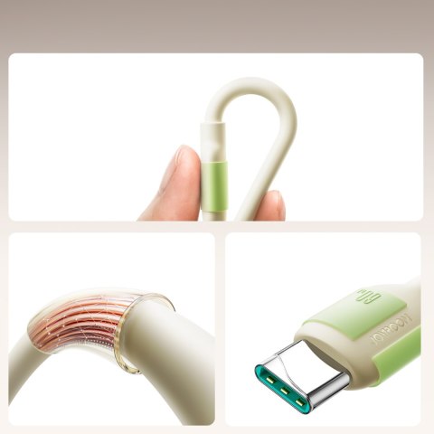 Kabel przewód USB-C - USB-C z fluorescencyjną końcówką 60W 2m - beżowy Kabel przewód USB-C - USB-C z fluorescencyjną końcówką 60W 2m - beżowy