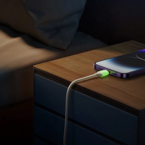 Kabel przewód USB-C - iPhone Lightning z fluorescencyjną końcówką 2m 30W - beżowy Kabel przewód USB-C - iPhone Lightning z fluorescencyjną końcówką 2m 30W - beżowy