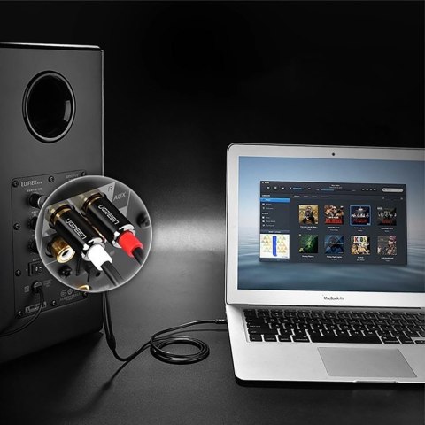 Kabel przewód audio mini jack (męski) - 2RCA (męski) 1m - czarny Kabel przewód audio mini jack (męski) - 2RCA (męski) 1m - czarny