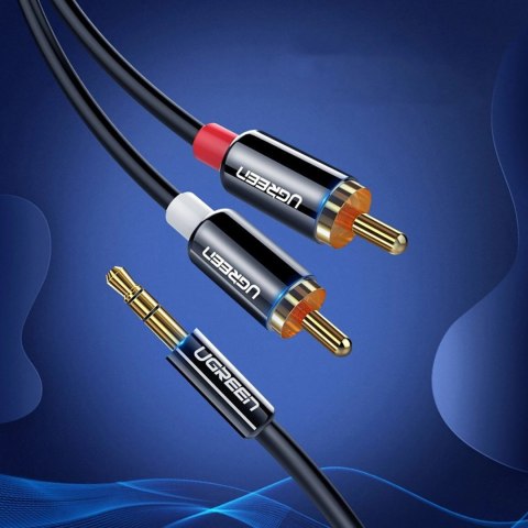 Kabel przewód audio mini jack (męski) - 2RCA (męski) 1m - czarny Kabel przewód audio mini jack (męski) - 2RCA (męski) 1m - czarny