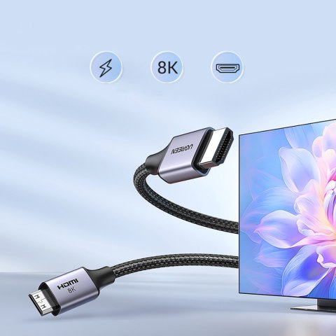 Kabel przewód mini HDMI - HDMI 2.1 8K 1m - szary