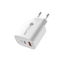 Ładowarka sieciowa 20W USB-A USB-C z kablem USB-C 1m - biała