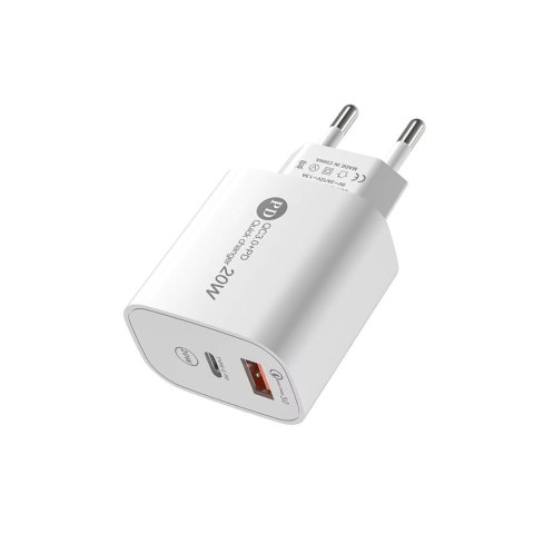 Ładowarka sieciowa 20W USB-A USB-C z kablem USB-C 1m - biała Ładowarka sieciowa 20W USB-A USB-C z kablem USB-C 1m - biała