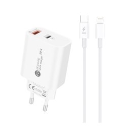 Ładowarka sieciowa 20W USB-A USB-C z kablem USB-C - iPhone Lightning 1m - biała