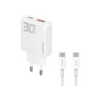 Ładowarka sieciowa GaN 30W USB-A - USB-C z kablem USB-C - biała Ładowarka sieciowa GaN 30W USB-A - USB-C z kablem USB-C - biała