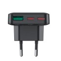Ładowarka sieciowa płaska 65W GaN 2 USB-C USB-A ultra cienka - czarna Ładowarka sieciowa płaska 65W GaN 2 USB-C USB-A ultra cienka - czarna