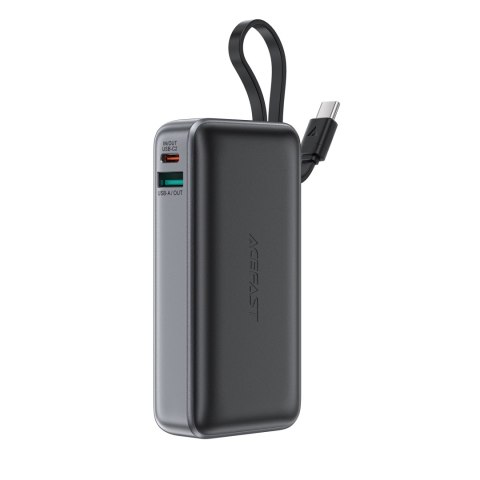Powerbank 10000mAh PD30W z wbudowanym kablem USB-C - czarny Powerbank 10000mAh PD30W z wbudowanym kablem USB-C - czarny