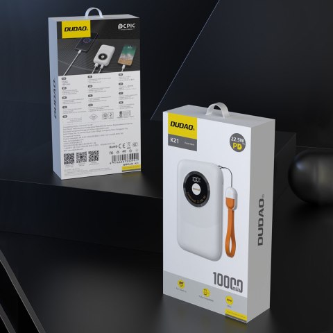 Powerbank K21 Mini 10000mAh 22.5W USB-A / USB-C - beżowy Powerbank K21 Mini 10000mAh 22.5W USB-A / USB-C - beżowy