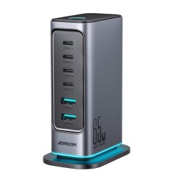Stacja ładowania ładowarka wieloportowa GaN 65W EU 4x USB-C i 2x USB-A - ciemnoszara