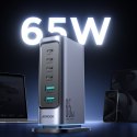 Stacja ładowania ładowarka wieloportowa GaN 65W EU 4x USB-C i 2x USB-A - ciemnoszara Stacja ładowania ładowarka wieloportowa GaN 65W EU 4x USB-C i 2x USB-A - ciemnoszara