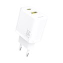 Szybka ładowarka sieciowa 25W USB-A USB-C - biała Szybka ładowarka sieciowa 25W USB-A USB-C - biała