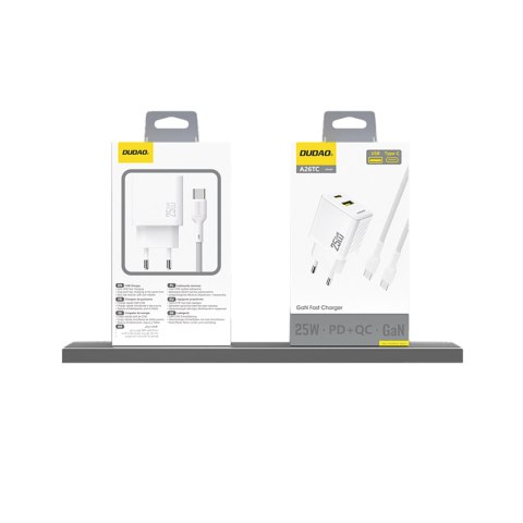 Szybka ładowarka sieciowa 25W USB-A USB-C - biała Szybka ładowarka sieciowa 25W USB-A USB-C - biała