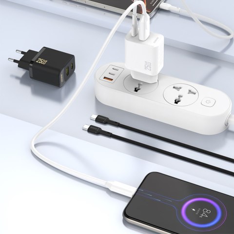 Szybka ładowarka sieciowa 25W USB-A USB-C - czarna Szybka ładowarka sieciowa 25W USB-A USB-C - czarna
