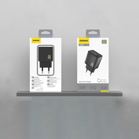Szybka ładowarka sieciowa 30W PD GaN USB-C - czarna Szybka ładowarka sieciowa 30W PD GaN USB-C - czarna