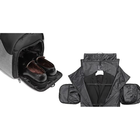 Torba podróżna Premium na garnitur i obuwie z kieszenią na mokre rzeczy 50l - czarna Torba podróżna Premium na garnitur i obuwie z kieszenią na mokre rzeczy 50l - czarna