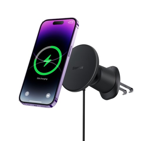 Uchwyt samochodowy na iPhone z ładowarką indukcyjną 15W na kratkę nawiewu - czarny Uchwyt samochodowy na iPhone z ładowarką indukcyjną 15W na kratkę nawiewu - czarny