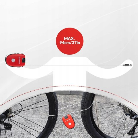 Zapięcie blokada rowerowe z linką zwijaną i zamkiem szyfrowym - czerwone Zapięcie blokada rowerowe z linką zwijaną i zamkiem szyfrowym - czerwone