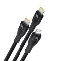 3w1 Kabel przewód Flash Series 3 100W USB-C - 2x USB-C iPhone Lightning 1.5m - czarny
