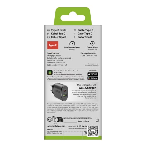 Kabel przewód USB-A - USB-C 2 m - czarny Kabel przewód USB-A - USB-C 2 m - czarny