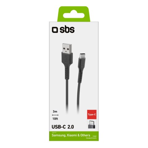 Kabel przewód USB-A - USB-C 3m - czarny Kabel przewód USB-A - USB-C 3m - czarny