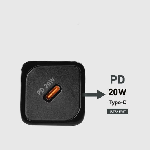 Ładowarka sieciowa Power Delivery GaN USB-C 20W - czarna Ładowarka sieciowa Power Delivery GaN USB-C 20W - czarna