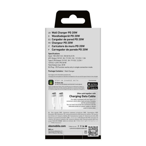 Ładowarka sieciowa Power Delivery USB-A USB-C 20W - biała Ładowarka sieciowa Power Delivery USB-A USB-C 20W - biała