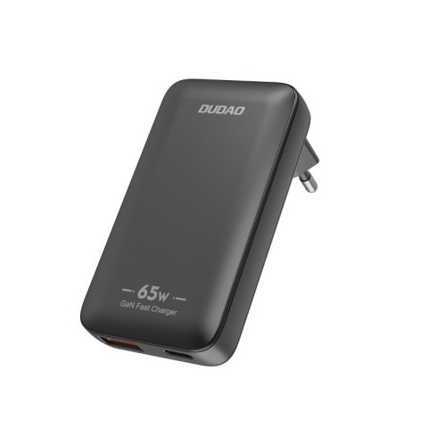 Ładowarka sieciowa podróżna ultracienka GaN 65W USB-A USB-C PD EU / US - czarna Ładowarka sieciowa podróżna ultracienka GaN 65W USB-A USB-C PD EU / US - czarna