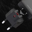 Ładowarka sieciowa podróżna ultracienka GaN 65W USB-A USB-C PD EU / US - czarna Ładowarka sieciowa podróżna ultracienka GaN 65W USB-A USB-C PD EU / US - czarna