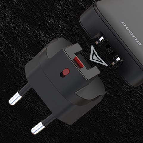 Ładowarka sieciowa podróżna ultracienka GaN 65W USB-A USB-C PD EU / US - czarna Ładowarka sieciowa podróżna ultracienka GaN 65W USB-A USB-C PD EU / US - czarna