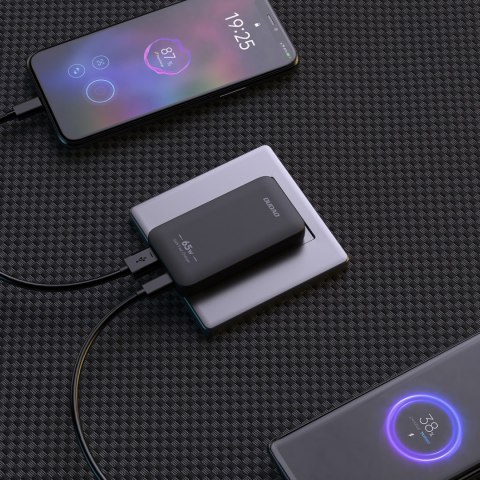 Ładowarka sieciowa podróżna ultracienka GaN 65W USB-A USB-C PD EU / US - czarna Ładowarka sieciowa podróżna ultracienka GaN 65W USB-A USB-C PD EU / US - czarna