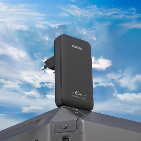 Ładowarka sieciowa podróżna ultracienka GaN 65W USB-A USB-C PD EU / US - czarna Ładowarka sieciowa podróżna ultracienka GaN 65W USB-A USB-C PD EU / US - czarna