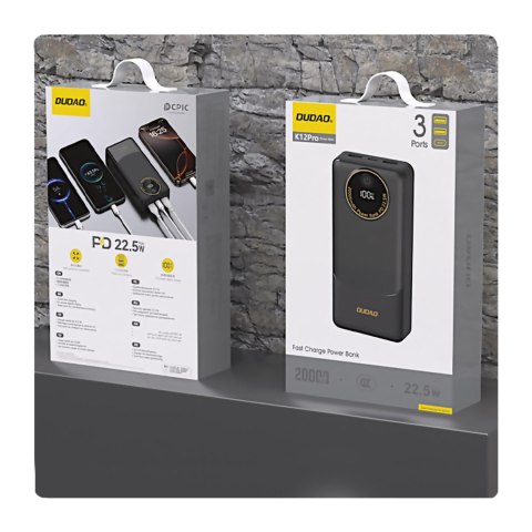 Powerbank K12Pro 20000mAh 22.5W PD USB-A USB-C - czarny Powerbank K12Pro 20000mAh 22.5W PD USB-A USB-C - czarny