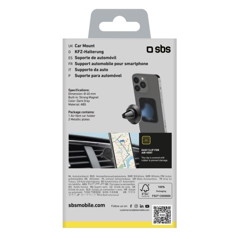 Uchwyt samochodowy magnetyczny na smartfona śr. 40 mm na kratkę nawiewu - czarny Uchwyt samochodowy magnetyczny na smartfona śr. 40 mm na kratkę nawiewu - czarny