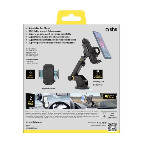 Uchwyt samochodowy na smartfona teleskopowy z przyssawką - czarny Uchwyt samochodowy na smartfona teleskopowy z przyssawką - czarny