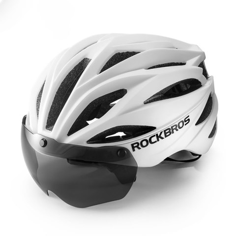 Kask rowerowy z szybką odpinanymi okularami z filtrem UV unisex - biały mat