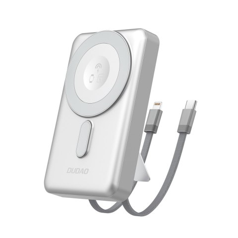 Powerbank K29 10000mAh MagSafe metalowa obudowa podstawka kable USB-C iPhone Lightning PD 20W - srebrny Powerbank K29 10000mAh MagSafe metalowa obudowa podstawka kable USB-C iPhone Lightning PD 20W - srebrny