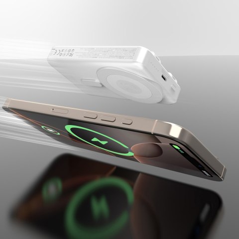 Powerbank K29 10000mAh MagSafe metalowa obudowa podstawka kable USB-C iPhone Lightning PD 20W - srebrny Powerbank K29 10000mAh MagSafe metalowa obudowa podstawka kable USB-C iPhone Lightning PD 20W - srebrny