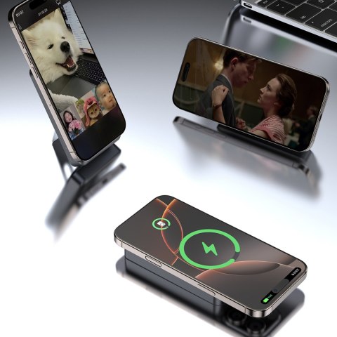 Powerbank K29 10000mAh MagSafe metalowa obudowa podstawka kable USB-C iPhone Lightning PD 20W - srebrny Powerbank K29 10000mAh MagSafe metalowa obudowa podstawka kable USB-C iPhone Lightning PD 20W - srebrny