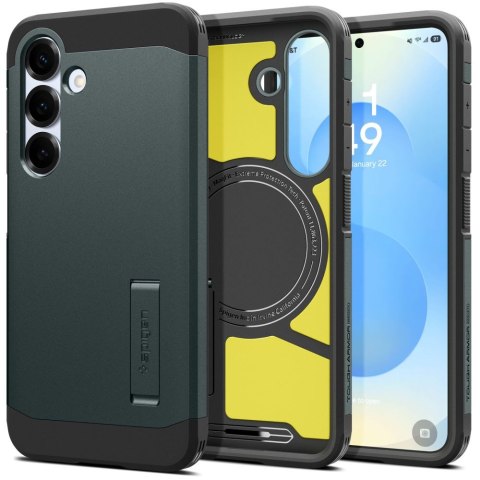 Etui na Samsung Galaxy S25 z podstawką Tough Armor MagSafe - zielone Etui na Samsung Galaxy S25 z podstawką Tough Armor MagSafe - zielone