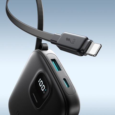 Powerbank 10000mAh z wbudowanym kablem 22.5 iPhone Lightning USB-C 0.25 cm - czarny