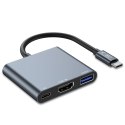 3w1 HUB rozdzielacz USB-C na USB-A USB-C PD 100W HDMI 4K 30Hz - szary 3w1 HUB rozdzielacz USB-C na USB-A USB-C PD 100W HDMI 4K 30Hz - szary