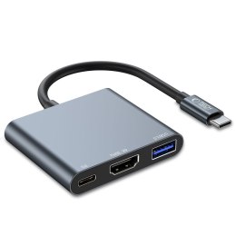 3w1 HUB rozdzielacz USB-C na USB-A USB-C PD 100W HDMI 4K 30Hz - szary